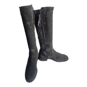 Vintage 1990s Womens Black Suede Zip Up Knee High Fleece Lined  Riding Boots